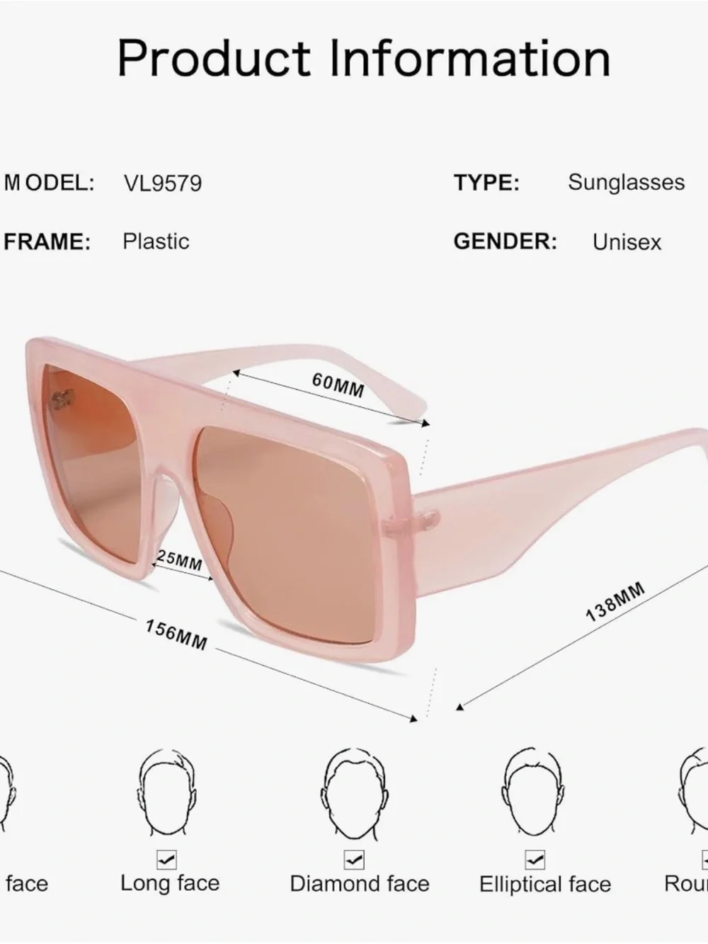 NEW Chunky Oversized Sunglasses in Light Pink with Rose Lenses